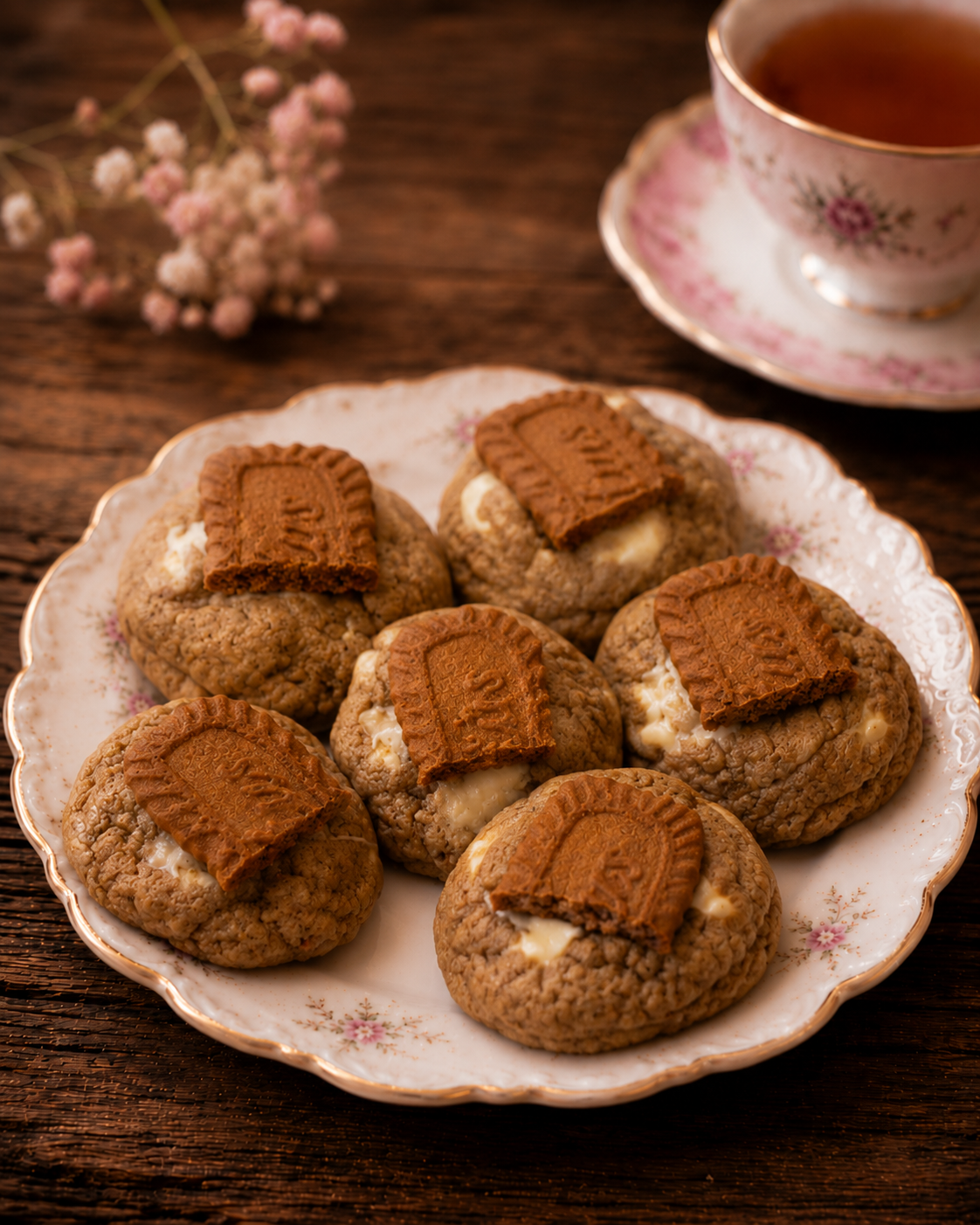Box of six Biscoff cookies topped with Biscoff biscuit pieces